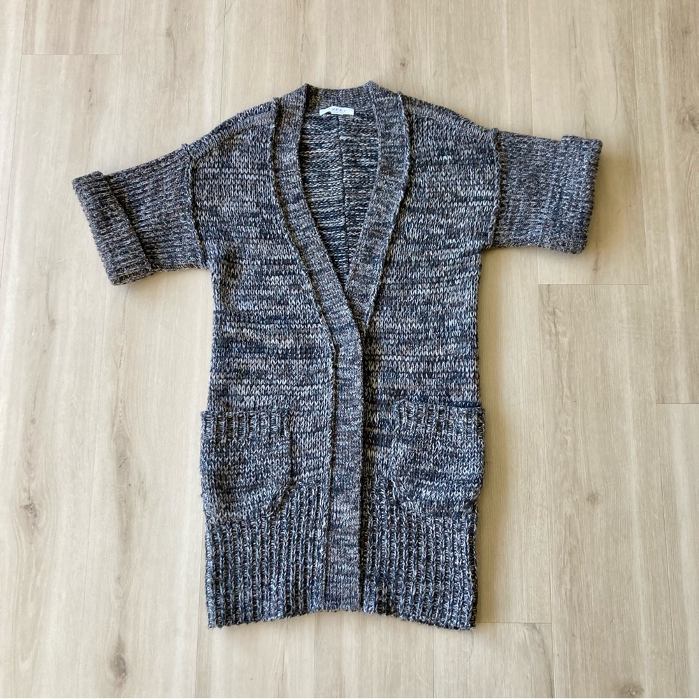 Duffy Wool Cashmere Blend Chunky Knit Long Line Short Sleeve Cardigan size S